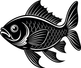 fish silhouette vector, black and white Background