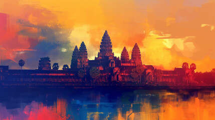 Obraz premium Angkor Wat Painting isolation background, Illustration