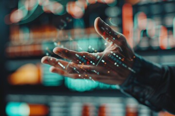 Businessman's Palm with Digital Interface Overlay - Seamless Integration of Data in Modern Business Environments