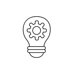 light bulb icon with gear inside in one line for logo, emblem, web banner, presentation. New ideas and creative innovation for logo. Vector illustration.eps