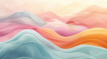 Obraz premium This illustration showcases soft pastel curved lines in harmonious colors, ideal for creating calming, serene designs and visual content that exudes tranquility and peace.