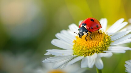 Obraz premium Ladybug on a Daisy in a Sunlit Meadow