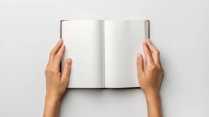 Blank Notebook Held Open by Two Hands