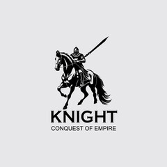 Horse Knight Silhouette, Medieval Horseman Horseback Warrior bring sword weapons Silhouette Logo Design