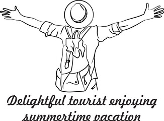 Illustration of Happy man raising his hands up, travel, health and healthy lifestyle concept
