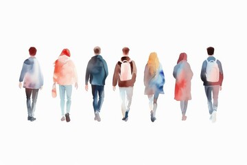 diverse group participating in extracurricular activities, dynamic environment, watercolor illustration, isolated on white background