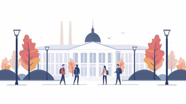 students walking near university building, flat style clip art preview
