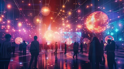 Experience a dynamic event scene combining architecture and entertainment. The illuminated stage, crowd, and modern design create a vibrant and energetic atmosphere.