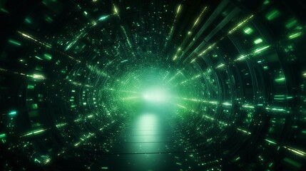 Fototapeta premium Abstract Futuristic Green Tunnel with Digital Glowing Lights