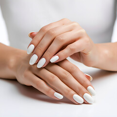 beautiful female hands with white nails