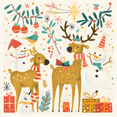 2D illustrated New Year card in a cute graphic style