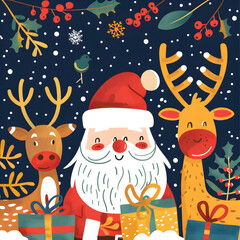 Naklejka premium 2D illustrated New Year card in a cute graphic style