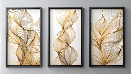 set of three vertical poster, minimalist hand drawing art  botanical leaf, isolated on white background 