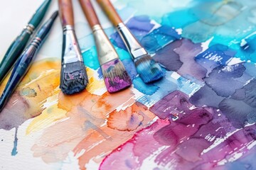 Fototapeta premium Harmonic water color scheme with pencils as colorful palette on white paper