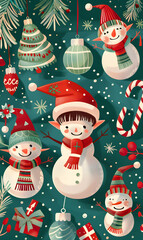 2D illustrated New Year card in a cute graphic style