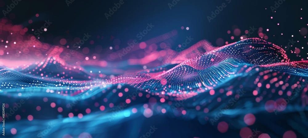 Poster modern abstract mesh. wave connecting dots and lines. rendering in 3d.