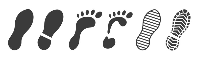 Set of different human footprints. The silhouette of footprints. footsteps icon. Icon set vector illustration.