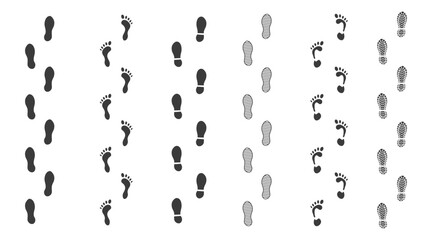 Human footprints tracking path on white background. The silhouette of footprints. footsteps icon. Icon set vector illustration
