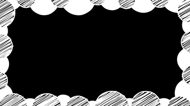 White cloud border animated with alpha channel. Half circle doodle scribble frame motion graphic on transparent background. Round, curve line, draw, element.