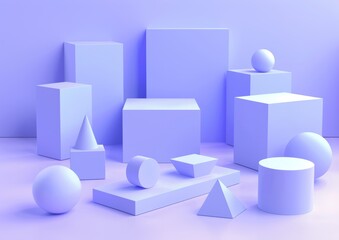 Obraz premium 3D geometric render in purples and blues