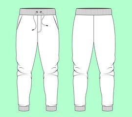 mens terry fleece cuff jogger fashion illustration flat sketch vector.