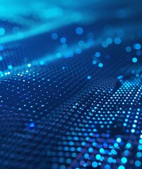 An illustration of a 3D surface with a geometric background and data points interconnected by connections, with an abstract background.