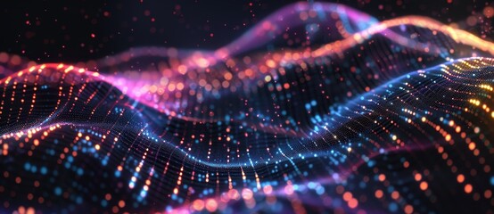 Obraz premium Abstract pastel background for designs on cyberspace, big data, metaverse, data transfer on dark pastel abstract cyberspace.