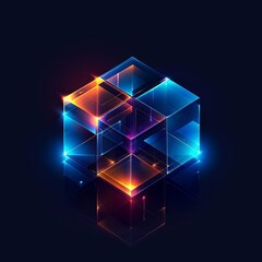 Box scheme. Neural network. Glass blocks. Web construction. Industrial cube objects. Hardware quantum form. Smart build. Intersect composition. Grid core. Glow technology.