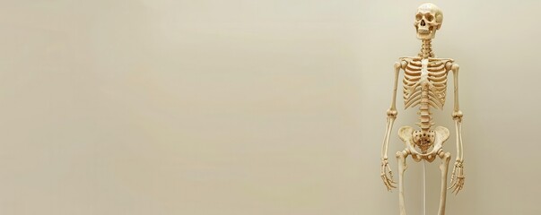 Highly detailed human skeleton, standing pose, isolated on white background, intricate bone structure visible, anatomy study, educational illustration