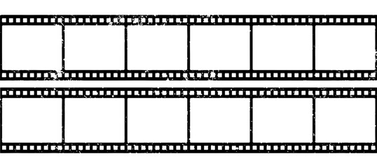 Grunge black film strip set isolated on white background vector illustration.