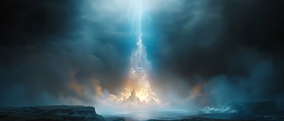 Obraz premium Startup business concept with digital glowing blue rocket on dark background.