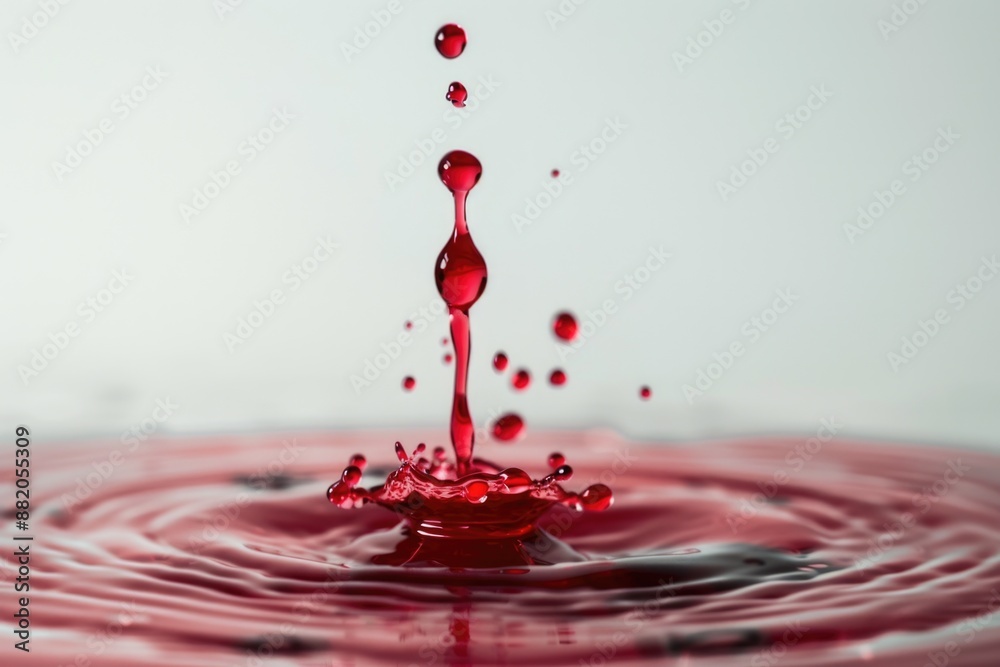 Aufkleber A single red liquid drop falls from above into a clear pool of water, creating ripples and disturbance