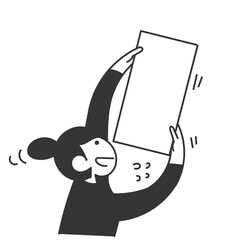 hand drawn doodle person holding blank mock up banner frame