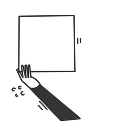 hand drawn doodle person holding blank mock up banner frame