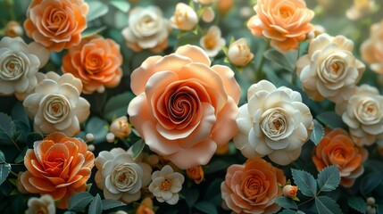 A Bouquet of Delicate Peach and White Roses