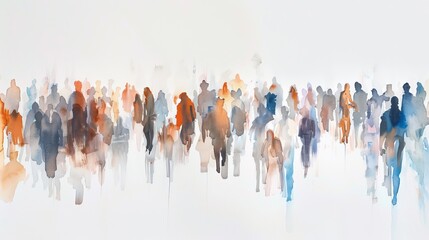 Naklejka premium A panorama of people meeting on the street in an abstract watercolor painting. A beautiful artistic image for posters, wallpaper, or art prints.