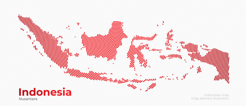 Illustration of an Indonesian map with concentric rings centered on the country's capital. Modern communication radio wave concept design