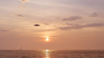 3d render. UFO above the ocean	
