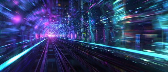 Obraz premium The abstract POV motion blur is accentuated by digital graphs and hexagonal grids with high-speed technology