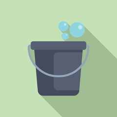 Cleaning bucket overflowing with soap suds, creating bubbles, on a green background, perfect for cleaning service logos and cleaning product advertisements