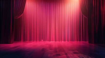 Pink empty stage with dramatic pink curtains and spotlights