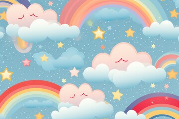Whimsical Stars and Rainbows Pattern on Pastel Background for Kids Gifts