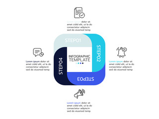 Infographic template with 4 process line and icons to success. Vector illustration.