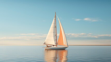Fototapeta premium Sailing yacht in the sea at sunset.