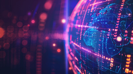 Global network data. Futuristic digital Earth with data flow.