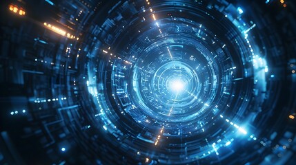 Obraz premium Futuristic Glowing Vortex Tunnel in Cosmic Digital Space