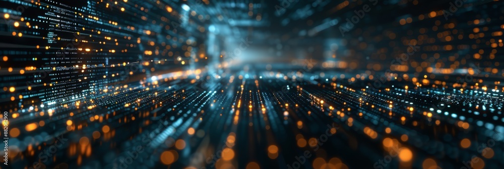 Poster abstract digital data network with glowing light nodes representing futuristic technology and connec