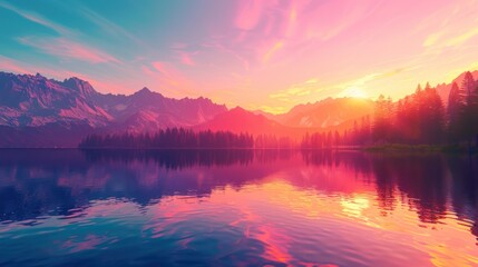 Obraz premium Mountain Lake Sunset