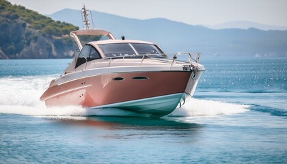 Fototapeta premium Pearl Perfection: The Elegance of a Streamlined Motorboat