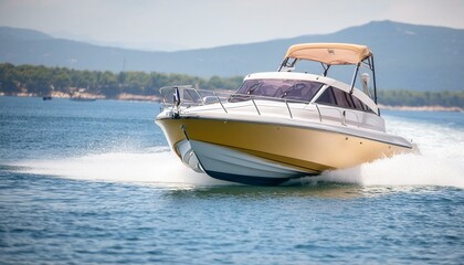 Fototapeta premium Pearl Perfection: The Elegance of a Streamlined Motorboat